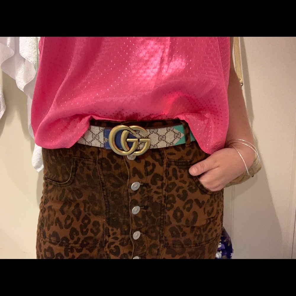 Leapord denim mini skirt